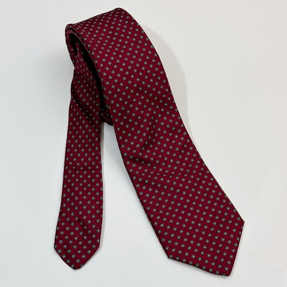 Silk Tie, Guy Laroche, Red Geometric Pattern